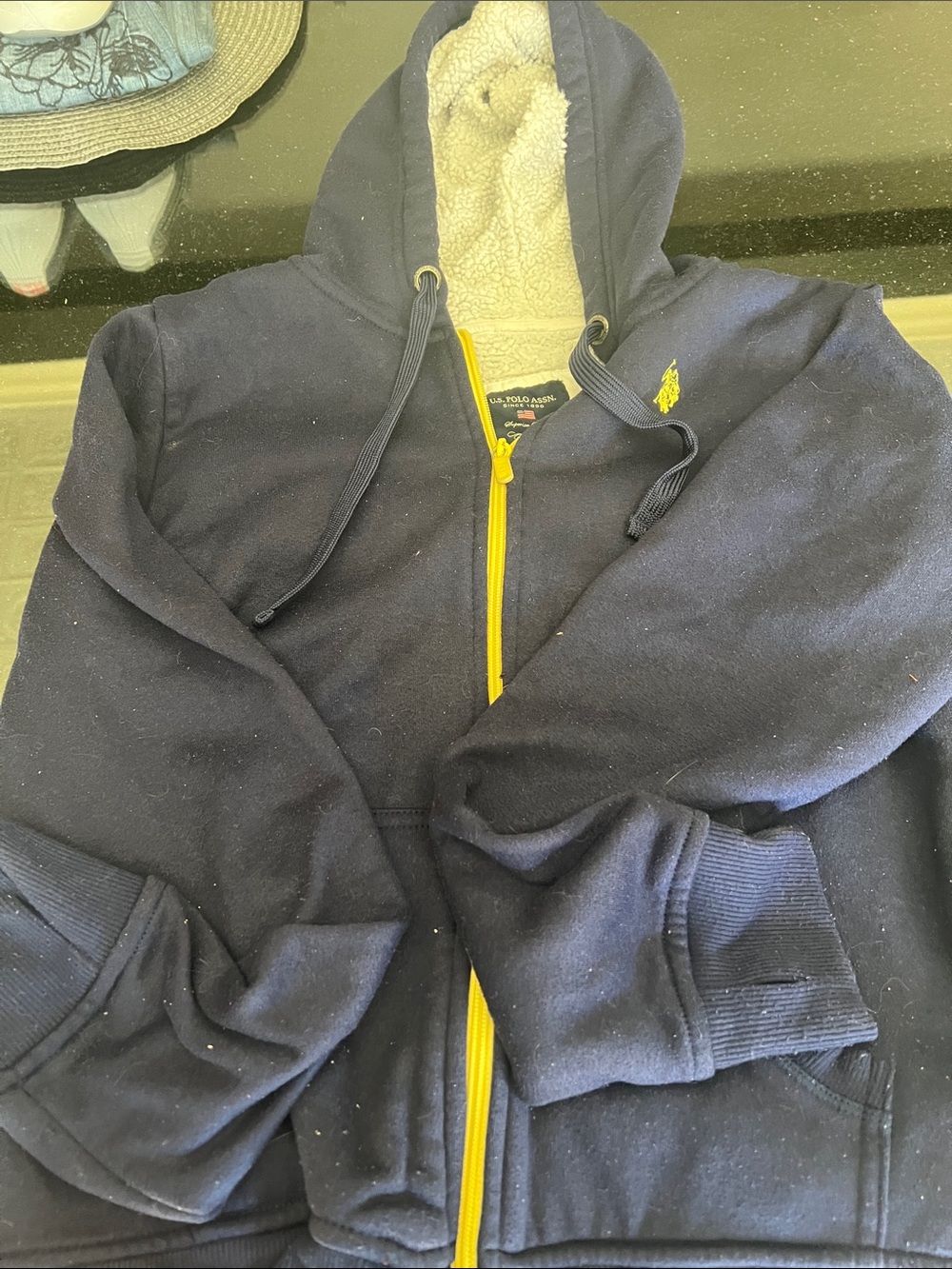 U.S. Polo Assn. Navy Zip Hoodie with Yellow Trim